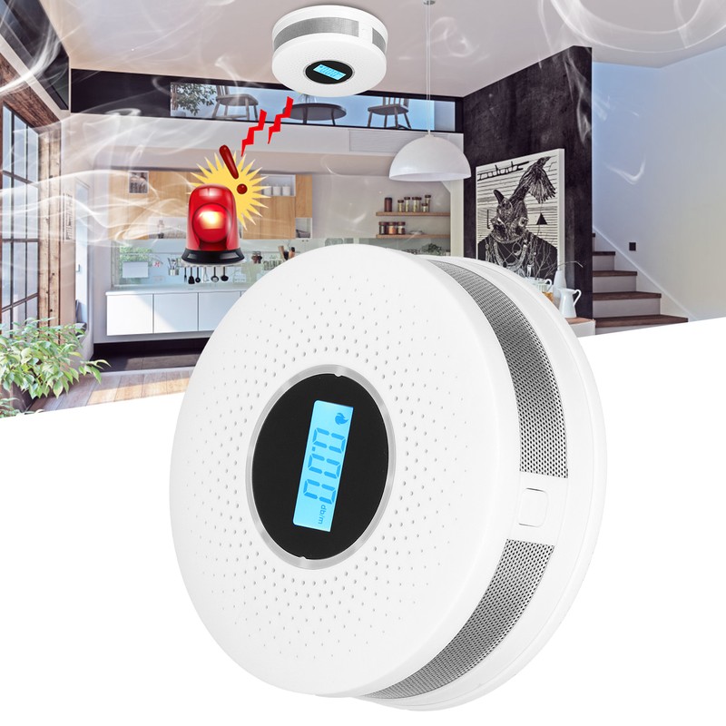 CO Smoke Combination Detector Photoelectric Sensor Sound Light Alarm LCD