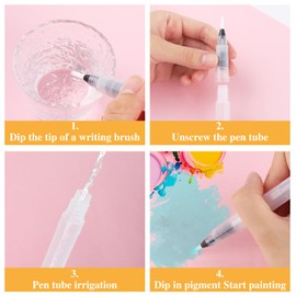 8-Piece Water Pen Set, Water Brush Pens with Fillable Water Tank, Watercolour Water Brush Pens, Brush for Watercolour Painting, Calligraphy Artistic Painting