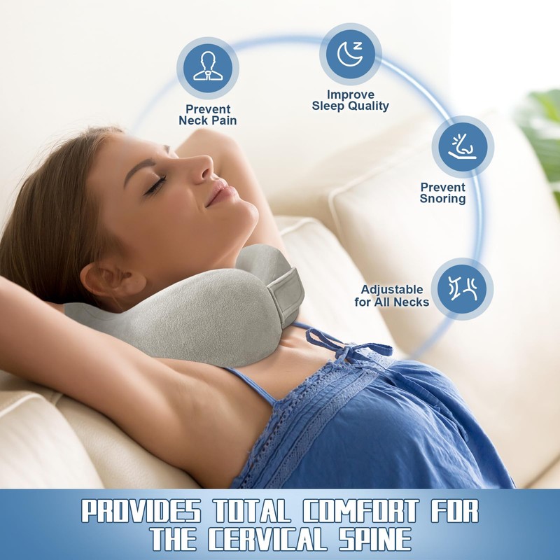 Neck Pillow for Airplanes,Portable Adjustable Travel Pillow with 360° Support,Memory
