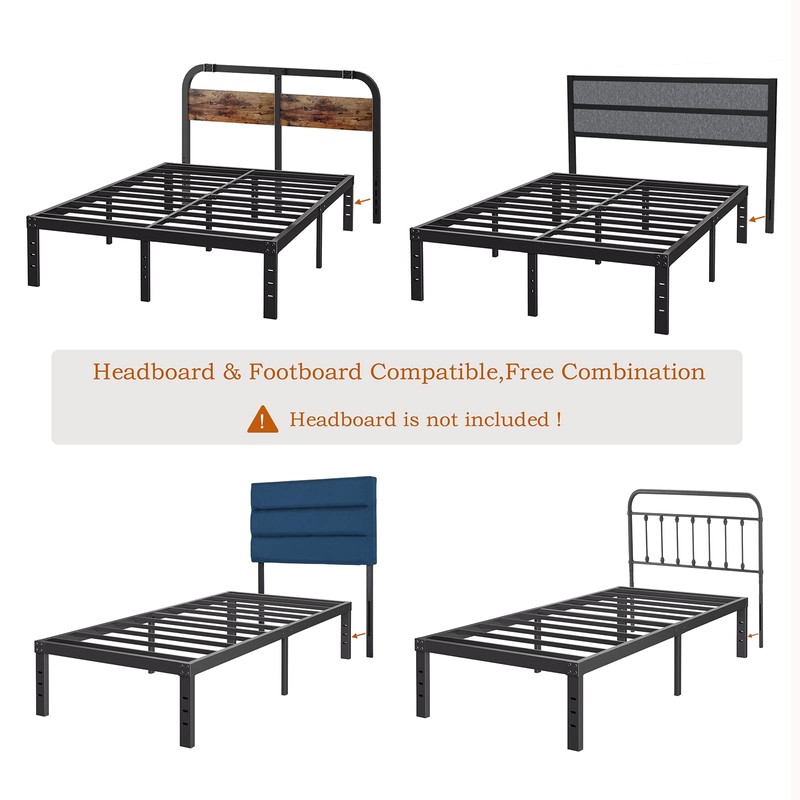 COMASACH Queen-Size Metal Bed-Frame No Box-Spring Needed,12-Inch Noise Free Black