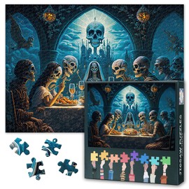 Souls Sitting at Banquet Puzzles for Adults 1000 Pieces Day of the Dead Theme Jigsaw Puzzle 1000 Pieces for Adults Difficult Challenging Puzzles as Gift for Family Party 27.5"X19.7"