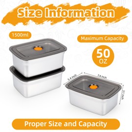 fecoqi 4 PCS Stainless Steel Food Storage Containers(50oz) with Lids Leak Proof & Airtight | Stainless steel freezer Containers,Airtight Bento Lunch Box,For Meal Prep,Fruit,Snack,Freezer