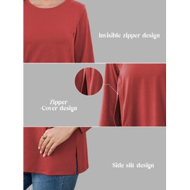 Liu & Qu 3 Pack Womens Oversized Nursing Tops Hidden Zippers Long Sleeves Breastfeeding Shirts Side Split Maternity Clothes