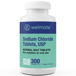 WELMATE - Sodium Chloride (Salt) Tablets - 1000 mg per Tablet - Maintains Hydration & Electrolyte Balance - 300 Count - 15.4 g Total Salt Content - Tablet Form