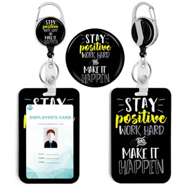 ACLEGTWEI Stay Positive ID Badge Holder with Clip Badge Reels Retractable Heavy Duty, Retractable Badge Holders Reels，Id Badge Holders Retractable for School Office Men Women Teen Kids