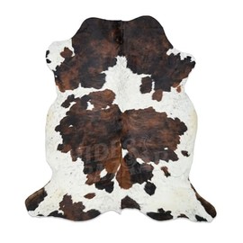 Tricolor Cowhide Rug Classic Brown, Black and White Color Mix, Natural Leather Hide, Area Rug (6x8ft)