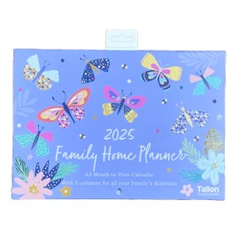 2025 A3 Monthly Family Planner 5 Columns Month to View Calendar Organiser - Butterfly