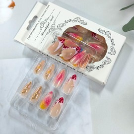 3D Flower Press on Nails Medium Almond Fake Nails French Leopard Print False Nails Full Cover Acrylic Nail Tips Pearlescent Glitter Stick on Nail Artificial Glue on Nail for Women 24Pcs