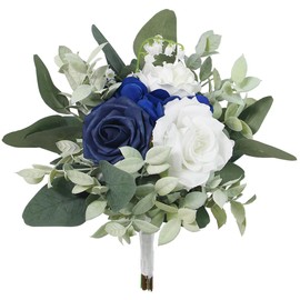 Rinlong Navy Blue Bridesmaids Bridal Bouquet Artificial Wedding Bouquets for Bride Bridesmaid Silk Bouquet for Wedding Prom Homecoming 7.5 Inches