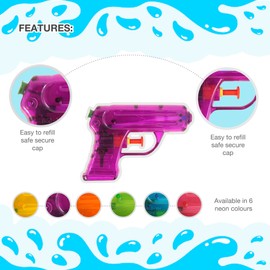 6 Neon Water Pistols, Water Guns Available in 6 Bright Colours, Compact Mini Squirt Toy Ideal for Outdoor Play, Bath-Time Fun, Party Bags and Encouraging Imaginative Play