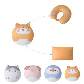 Children's Travel Pillow, Sleeping Pillow, Plush Toy, 3-in-1 Convertible Children's Neck Pillow, U-shaped Pillow Converts into Cuddly Cushion, Cute Doll for Sleeping & Playing on the Go (Shiba Inu)