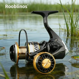 Rooblinos HM 5.2:1 Left Hand Spinning Reel Aluminium Hand Wheel Plastic Body Anti-Reverse System Line Twist River NylonSpool Capacity: 4000 Series