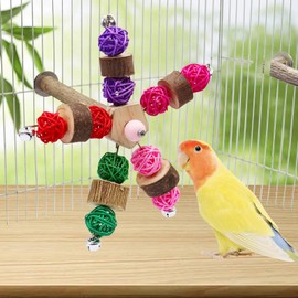 Neeenn Bird Perch Toy with Rotating Bell and Takraw Balls, Bird Chewing Toys, Bird Cage Accessories, Suitable for Birds Cockatiel Parakeets Parrots Budgies Lovebird Conures