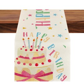 KJLEEN Table Runner Birthday Girl Boy Happy Birthday Table Runner Tablecloth Birthday Children Table Decoration Birthday for Indoor Outdoor Birthday Party Living Room Decor White 40 x 140 cm