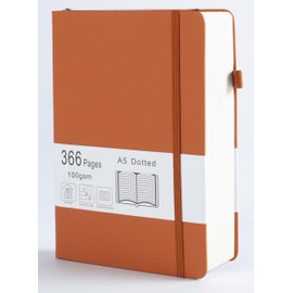 Thick Bullet Dotted Journal with 366 Numbered Pages, A5 Journal for Writing with 100GSM Dot Grid Paper, Hardcover Leather Notebooks for Women Men School Note Taking Office Work Diary, 5.7"x8.3" Brown