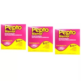 Pepto-Bismol 4 PACK Pepto Bismol Chewables Upset Stomach Reliever | 32 Packets x 4 Tablets EA