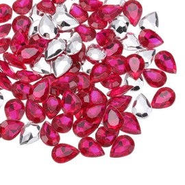 sourcing map 80Pcs 10 x 14 mm Teardrop Rhinestones Acrylic Pointed Back Rhinestone Beads Gems for Jewelry Making Costume Crystal Embellishments Crafts, Rose Red