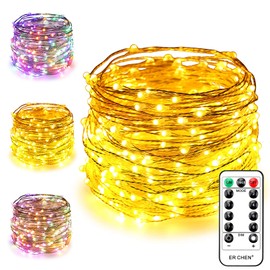 ErChen Dual-Color LED String Lights, 100 FT 300 LEDs Plug in Silvery Copper Wire 8 Modes Dimmable Fairy Lights with Remote Timer for Indoor Outdoor Christmas (Multicolor/Warm White)