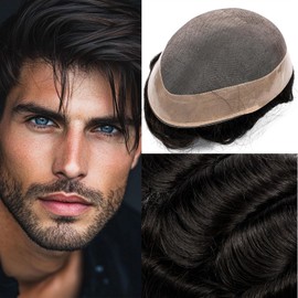 Generic Hair System For Men Toupee Fine Mono Hair Piece European Human Hair Replacement NPU Skin Around Toupee For Men (2# Darkest Brown, 8x10""-120% Medium Light to Medium Density)