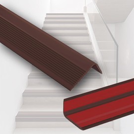 Vinyl Stair Nosing 8Ft Self Adhesive Stair Edge Protector Stair Edging, Stair Anti-Slip Stair Trim for Indoor & Outdoor (Brown)