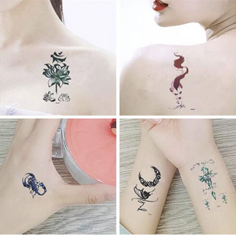 Nirbffo Black Temporary Tattoos Moon Stars Eyes Hexagram Geometry Wolf