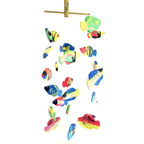 Fish Wind Chime Wooden Hand Painted Fish Mobile Tropical Fish Home Decor (Classic)