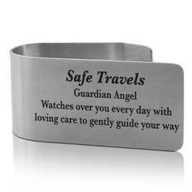 XQLZY Safe Travels Guardian Angel Engraved Stainless Steel Car Visor Clip, New Driver Gifts, Inspirational Guardian Angel Visor Clip Gifts for Family Friend Driver