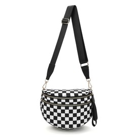 Black and White Checkered Nylon Bum Bag Plus Size Friendly Fanny Pack Crossbody - Spacious Design for Essentials - MORE COLORS! - Color: Black & White Checkered