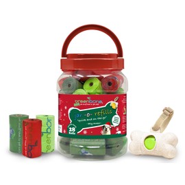 Greenbone Jar-O-Refills Dog Poop Bags & Dispenser, 28 Rolls - 336 Bags - Holiday Edition