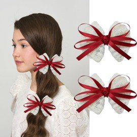 Bows Hair Clips Cute Lace Alligator Hair Clips for women girls Hair accessories (Red)