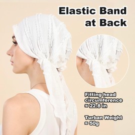 Babalet Slip-On Pre-Tied Beanie Women Headwear Turban Beanie Caps Head Wrap Headscarf for Women Sleep Hair Cover Hat Stretchy Lace Fabric, White