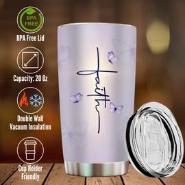 2IMT Regalos cristianos para mujeres, regalos religiosos para mujeres, regalos inspiradores, vaso de acero inoxidable, vaso de café de 20 onzas con tapa
