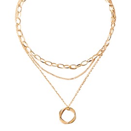 JIURUN Gold Layered Necklaces for Women,Fashion Alloy Stackable Dainty Circle Pendant,Hip-Hop Personality Necklace Gifts for Women