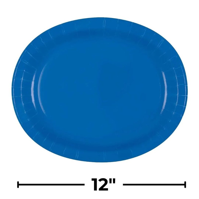 Royal Blue Solid Oval Plates - (Pack of 8) -