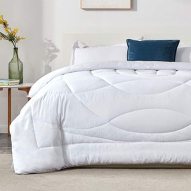 SLEEP ZONE All Season Comforter Down Alternative Soft Temperature Regulation Reversible Kids Duvet, White, Twin