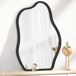 Irregular Mirror for Wall Decor Modern Asymmetrical Small Wall Mirror with Wooden Framed Unique Shape Vanity Artistic Cloud Mirror Decorative for Living Room Bedroom Bathroom