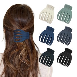 6Pcs Lay Flat Hair Claw Clips for Women French Stylish Side Slide Jaw Clips for Thin Hair NonSlip Accessorie(Matte Black/White/Blue)