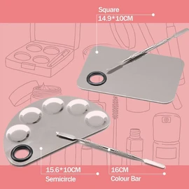 AIMALL Makeup Palette with Spatula, Stainless Steel Cosmetic Face Makeup Palette Spatula Foundation Mixing Tool Nail-art Artist Mixing Palette for Makeup Professional Pigment Blending