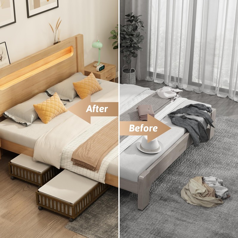 Bamboo Under Bed Storage Containers with Wheels, 2 Pack Under