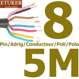 ETUKER Vehicle Cable 8 Core 5 m Cable Trailer 8-Pin Camping Vehicle Cable Cross Section 7 x 0.5 mm² + 1 x 1 mm² Trailer Lighting Cable