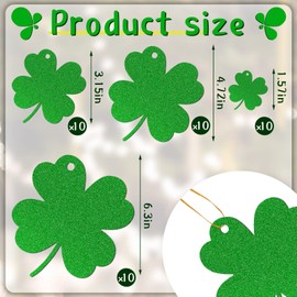 40 Pieces St Patrick' s Day Shamrock Ornaments Shamrocks Hanging Decoration for St Patrick' s Supplies (1.57 Inch, 3.15 Inch, 4.72 Inch, 6.3 Inch,Glitter Material)