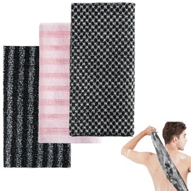 3 Stück Peeling Duschhandtuch,Rückenbürste African Net Sponge 25 * 100cm(9.84 * 39.37in) Peeling Handtuch Verwendet Für Körperpflege Duschpflege (Schwarzes Gitter,Schwarze Streifen,Rosa)