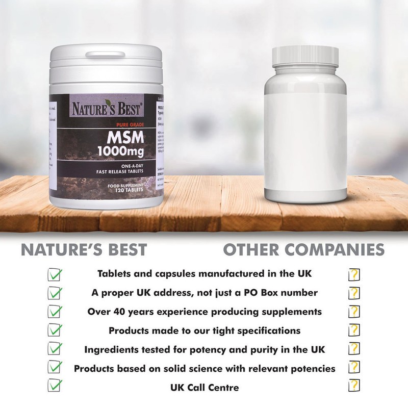 Pure MSM 1000mg Fast-Release Tablets - 120 Tablets, 1-a-Day for