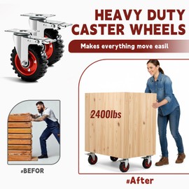 5 Inch Caster Wheels Heavy Duty with Dual-Lock Safety Brake and Rubber Tire Wheels, Heavy Duty - 400 Lbs Per Caster for Workbench, Trolley, Cabinet, Swivel Rubber Wheel 4-Packs with mounting Hardware