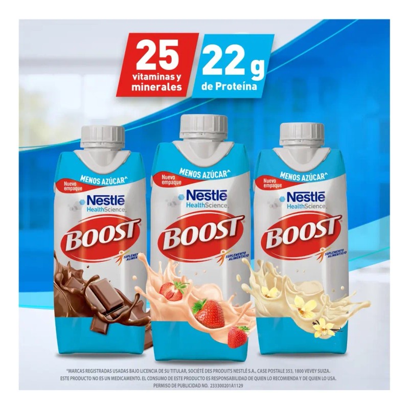 Boost Menos Azúcar Suplemento Alimenticio Mix Sabores Caja Piezas 330