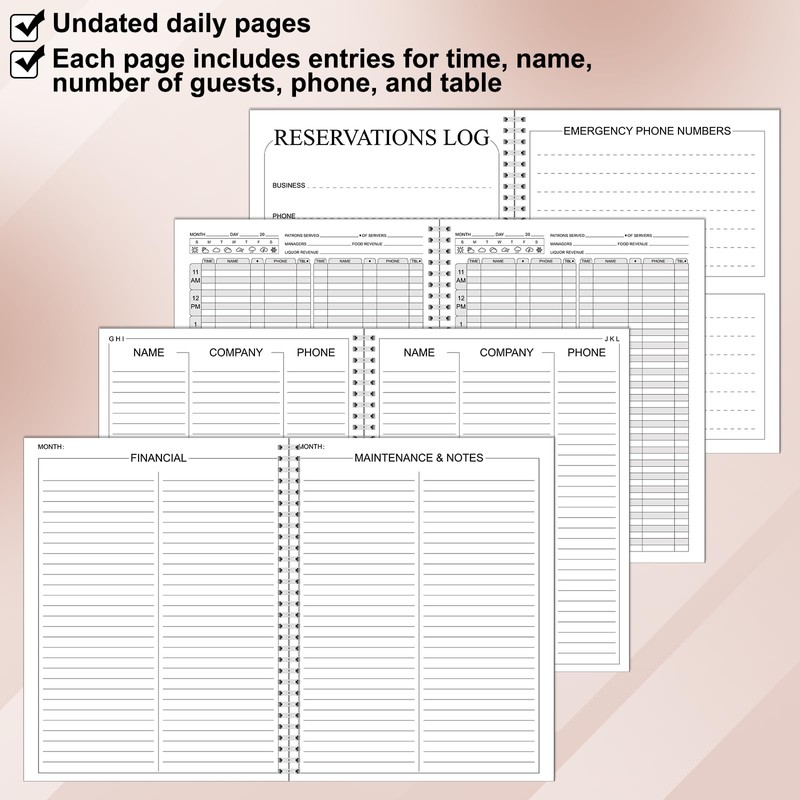 Marspark 2 Pack Reservation Book for Restaurant, 120 Day Table