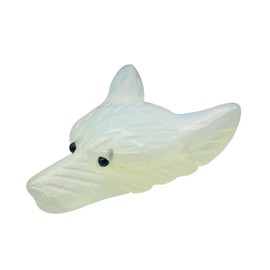 Fekuar Handcarved Synthetic Opalite Wolf Head Statue, Healing Crystal Animal Carving Figurine Ear Drilled Sculpture Decoration 1.5"