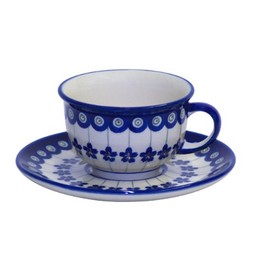 Original Bunzlauer Ceramic Cup with Saucer 0.2 Litres in Design 166a