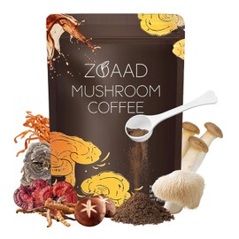 ZOAAD Mushroom Coffee - 6 Organic Adaptogenic Mushrooms with Lion’s Mane & Cordyceps, Smooth & Delicious Low-Caffeine Instant Coffee, Boost Energy, Focus & Immune Support, 30 Servings, 6.35oz