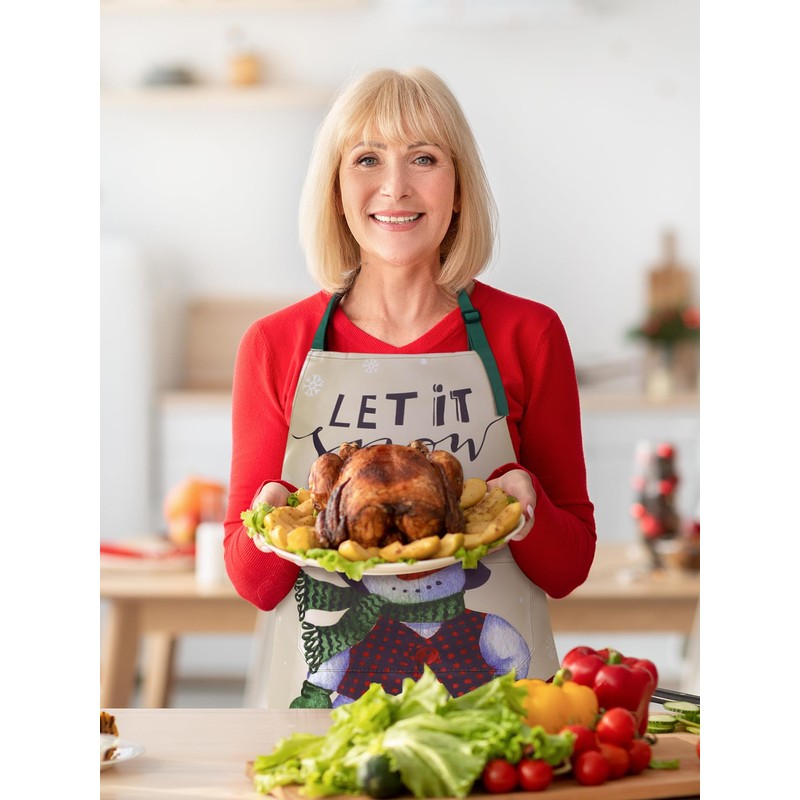 Bencailor Winter Aprons with Pockets Adjustable Holiday Kitchen Aprons Waterproof